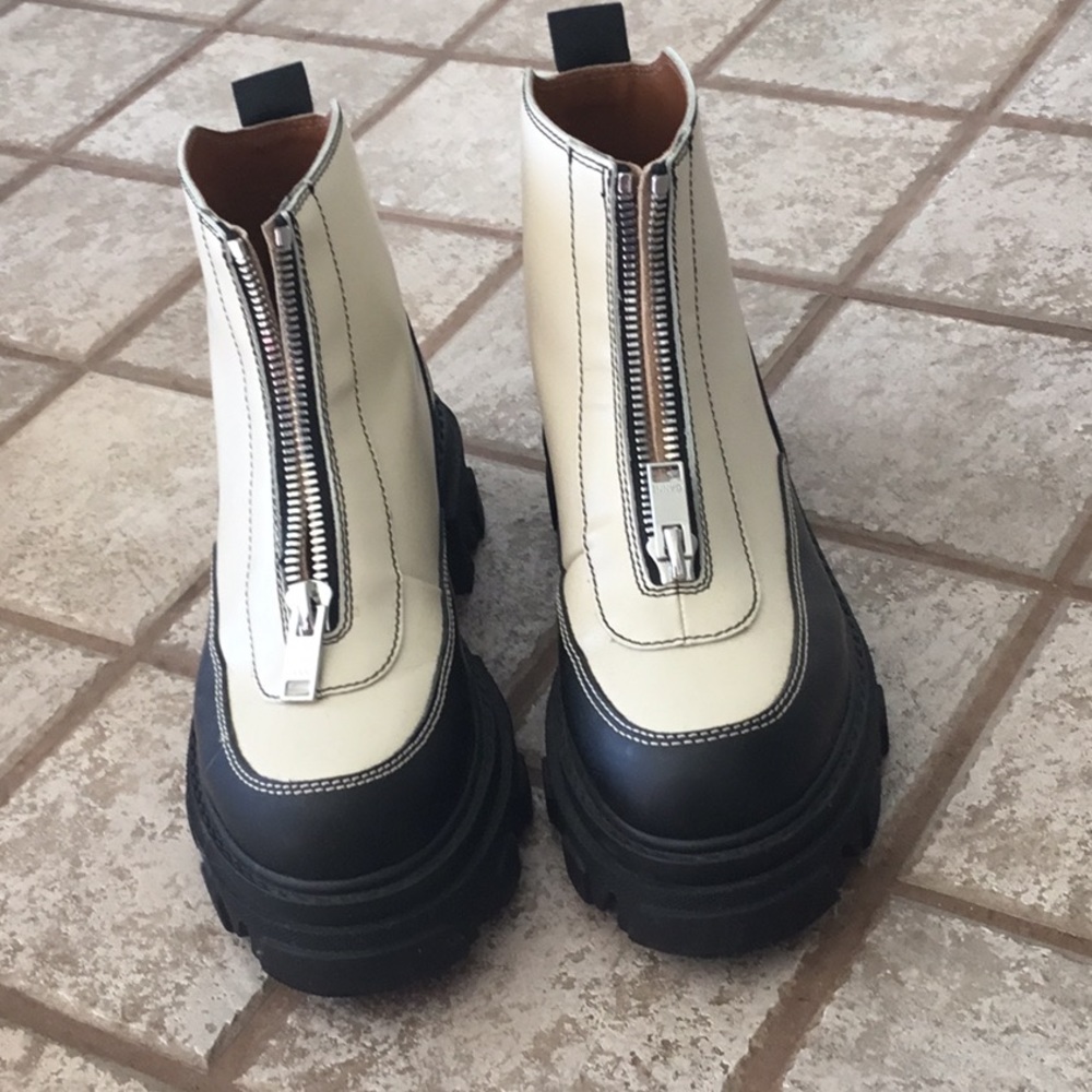Ganni white zip boots